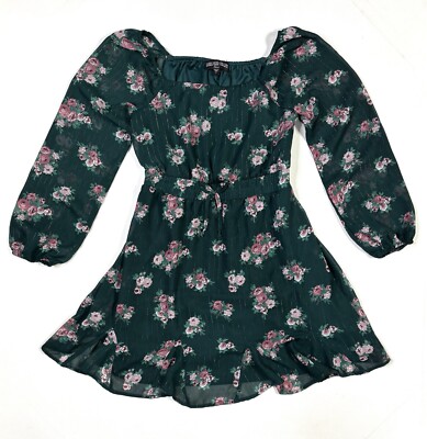 Three Pink Hearts Dress Womens Large Trixxi Hunter Green Floral Lined |  eBay