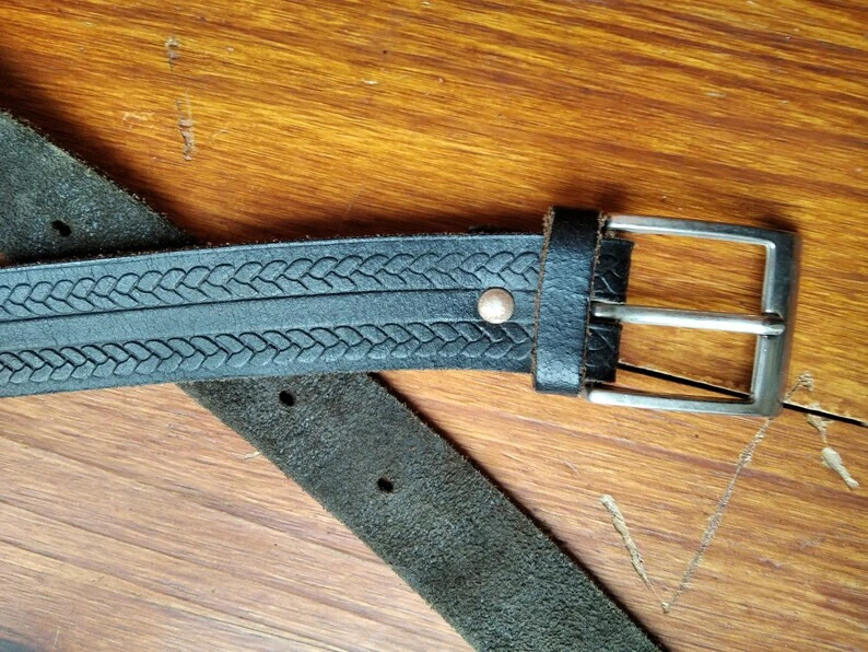 Ceinturon vintage homme cuir pleine fleur ceinture vintage noir 130 cm - Photo 3/4