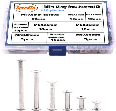 120Pcs Binding Screws Posts Phillips Chicago Screw Assortment Kit for Scrapbook 
