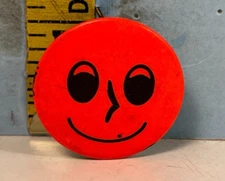Vintage Red Smilely Face Letyfox Pinback Button 1-5/8"
