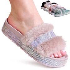 Sandali Da Donna Plateau Glitter Pantofole Sandalet Plüsch Pelliccia Sintetica