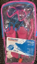 Dolfino 5 Piece Dive Set Swim Mask Snorkel Swim Fins Carry Bag Pink Ages 4+