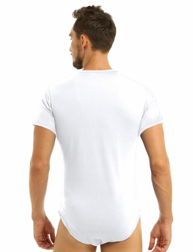 iEFiEL Herren Overall Kurzarm Bodysuit Druckknöpfe im Schritt Sportbody Tops - Picture 32 of 63