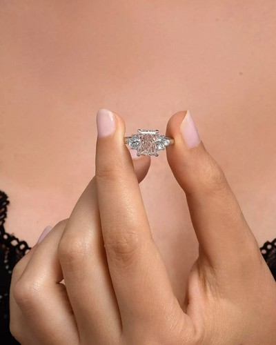 Radiant Cut 3.30Ct Lab Grown Vivid Pink Diamond Engagement Ring 14K White Gold - Picture 5 of 9