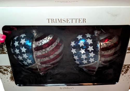 NIB Trimsetter Dillards American Flag Peace Glass Heart 2 Christmas Ornaments - Picture 7 of 8
