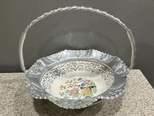 Vintage 1950's Farber & Shlevin Inc Porcelain & Hammered Aluminum Candy Dish EUC