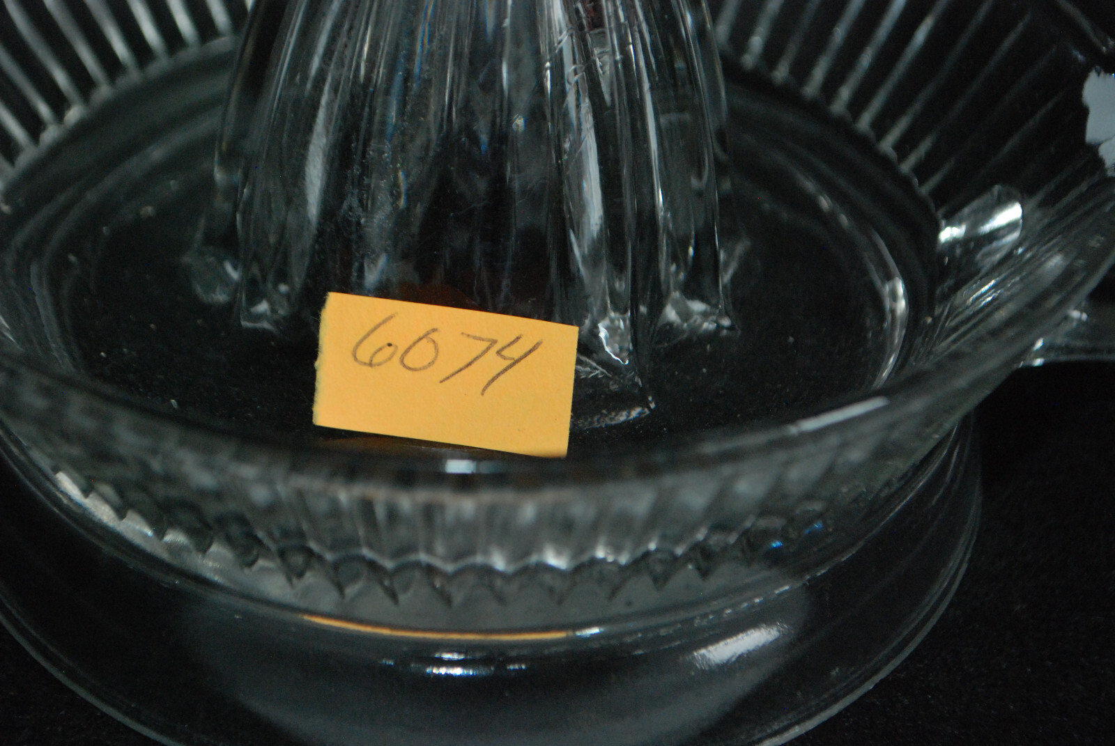 Vintage Large Clear Ribbed Depression Glass Juicer Reamer Textured Bottom Citrus