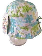 BNWT Girls Green & Blue Flowers Jelly Beans Bucket Style Sun Hat Size L 55cm
