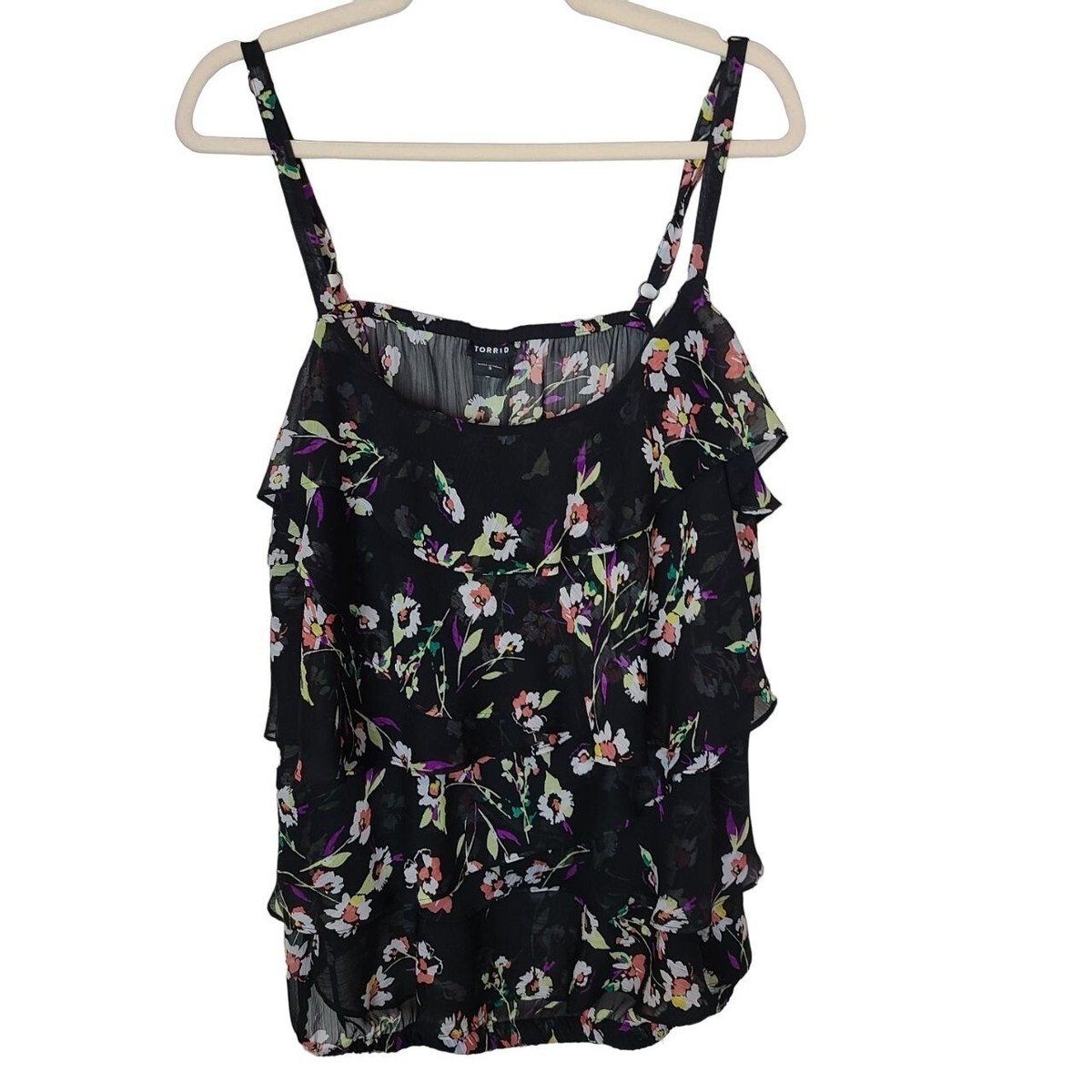 トップス Flower organdie camisole BLACK Women Black Lace Floral Cami Tops Sexy Spaghetti Strap