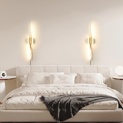 Modern Gold Plug in Wall Sconce Set of 2, Indoor Dimmable Light Fixture with ... - Picture 2 of 7
