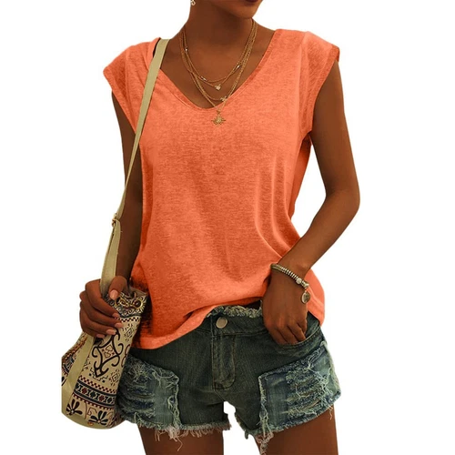 Einfarbige ärmellose Damen-Tanktops V-Ausschnitt lässig locker Sommer T-Shirts Tee - Bild 10 von 73