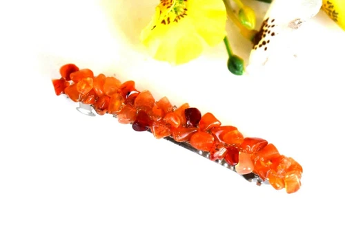 Raw Carnelian Barrette Barettes Gemstone Hair Accessories Pin Clip Cut Rough Gem