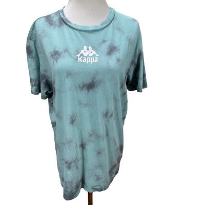 Vintage Kappa Dual Logo Blue Tie Dyed Cotton T-Shirt Knit Top Size M Woman s Tee
