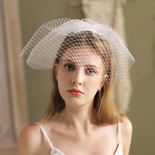 White Bridal Birdcage Veil Blusher Veil Double Layers Mesh Tulle Short Face Veil