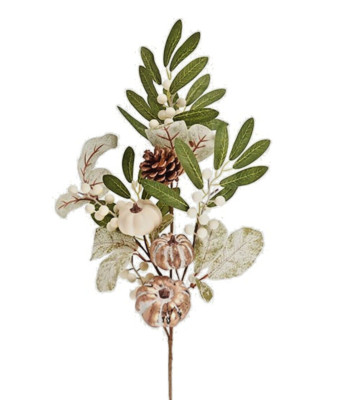 Fall White Pumpkin Berries Artificial Stem Branch Greenery Faux Flower Plant-26''