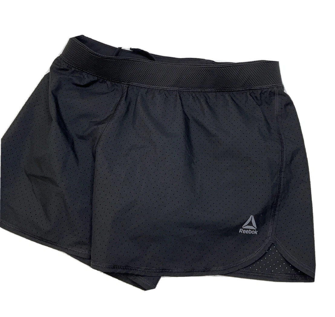 Reebok Shorts Running Lined Athletic Mesh Black Fitness Workout