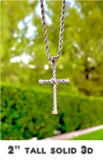 LARGE CROSS PRAY CHRISTIAN FAITH 925 Sterling Silver Rope 22" Chain Necklace Men