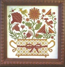 BLOOMING BASKET--Beautiful Orange Flowers--Birds--Counted Cross Stitch Pattern