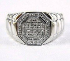 Natural Round Diamond Square Cluster Men's Ring Band 14k White Gold .43Ct