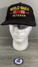 World War 2 Veteran Snapback Hat With Coin Cap Adjustable Made in USA Black