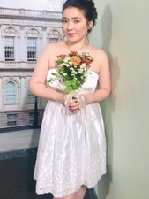 Roberta Wedding Tea Length White Fit  Flare sleeveless Dress Sz 9/10 pre-worn
