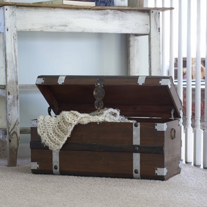Wood Storage Trunk Large Organizer Vintage Antique Style Tote