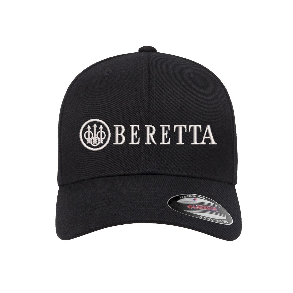 Beretta Firearms Logo Embroidered Flexfit Hat Flat and Curved