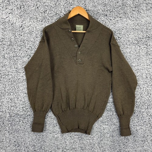 Vintage US Military Sweater Mens Large Wool Pullover Ribbed Knit Olive Drab 80s - 第 1/12 張圖片