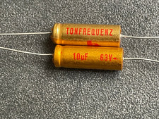 2 Stück Elko bipolar Tonfrequenz - 10 uF - 63VAC - 30 x 10 mm  NOS