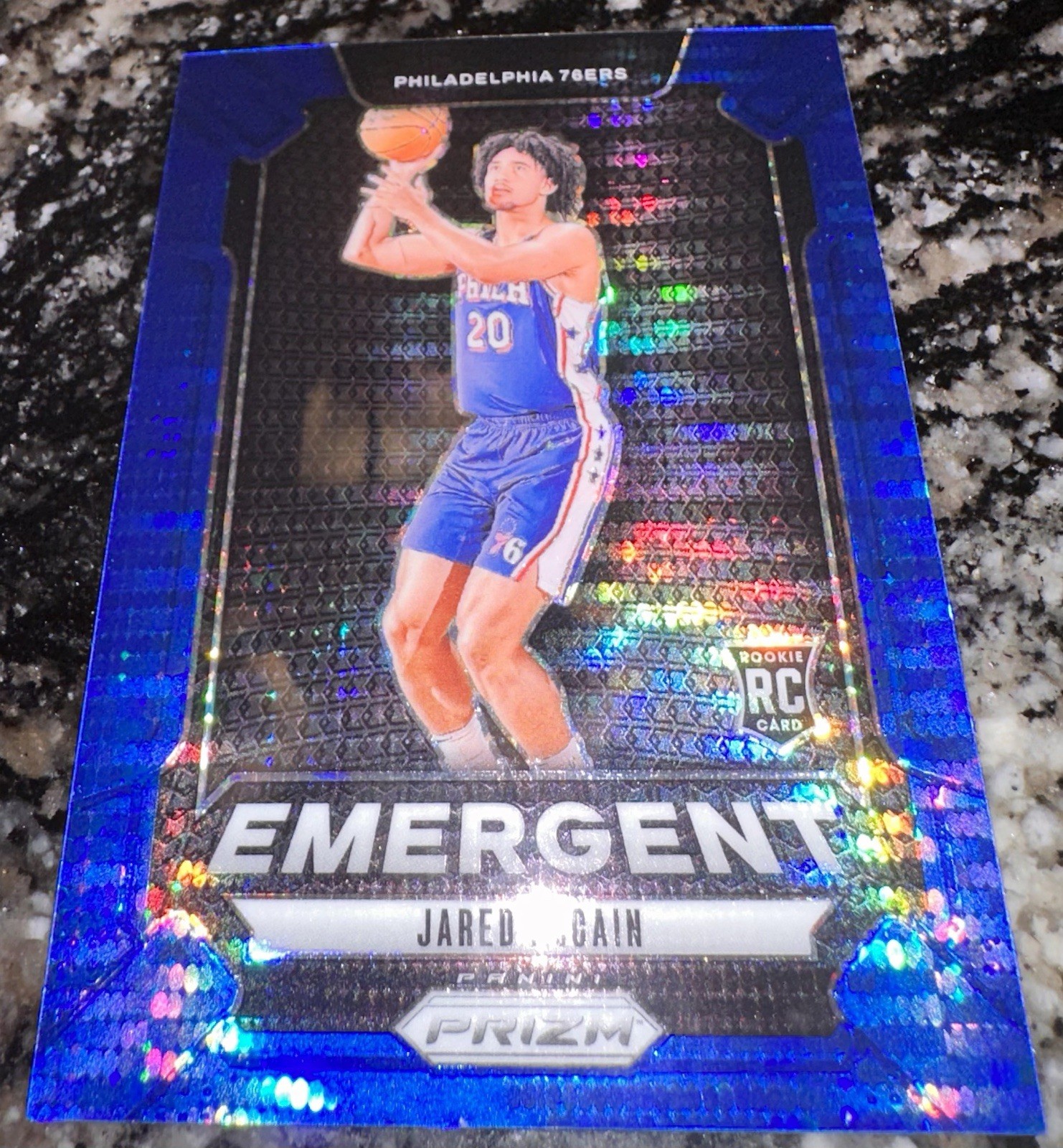2024-25 Panini Prizm Basketball Emergent Jared McCain Blue Pulsar Prizm /99 (RC)