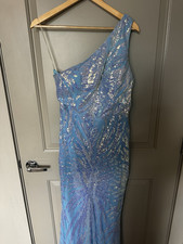 Blue/Silver One-Shoulder Sequin Bridesmaid Dr...
