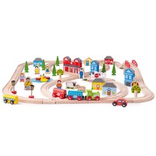 Bigjigs Rail Wooden Town and Country Train Set, Wooden Train Set - 91 Pieces