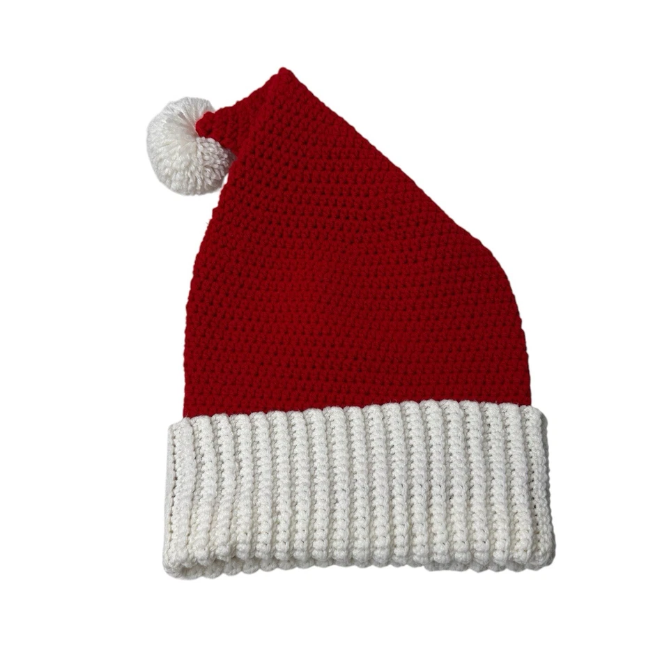Sombrero de Papá Noel tejido a mano adulto L XL rojo blanco vacaciones Navidad medias sombrero casero Foto 4 de 4