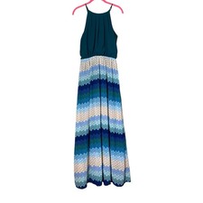 Umgee Maxi Dress Medium Blue Boho Halter Sleeveless Elastic Waist Resort Beach