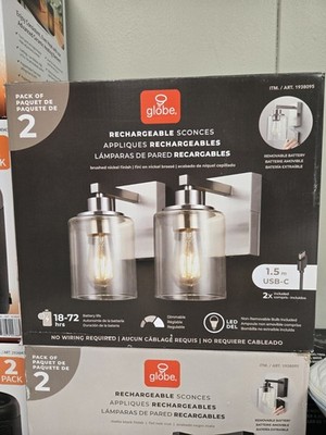 Globe 2-Pack Silver Wall Sconce Rechargeable. Brand NEW