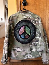 Upcycled Military Peace Jacket. One Of A Kind Handmade. Planting Seeds Of Peace