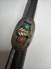 Vtg Sterling Silver Southwestern Turquoise Coral Leaf Statement Ring Size 6  C31