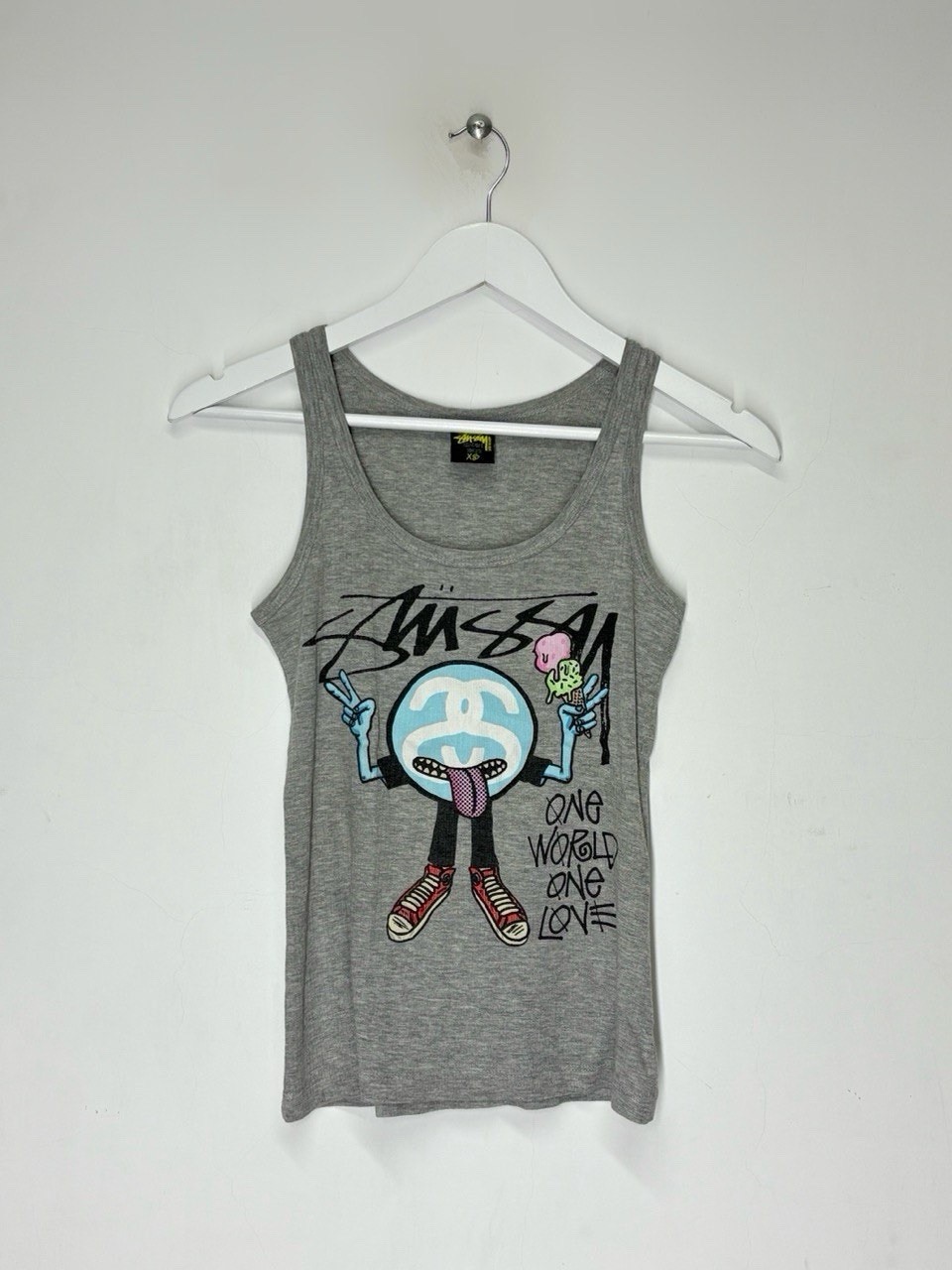 Stussy Vintage 00s One World One Love Guy Rare Retro Y2K Sleeveless Tank Top XS