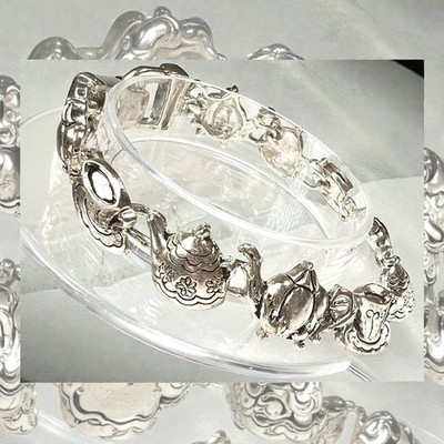 Braclet Teapots Magnetic Closure Silvertone 7  READ