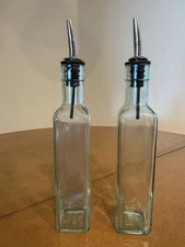 Olive Oil & Vinegar Cruet Dispenser Glass Bottle Set w/ No Drip Pour Spout 8.5oz