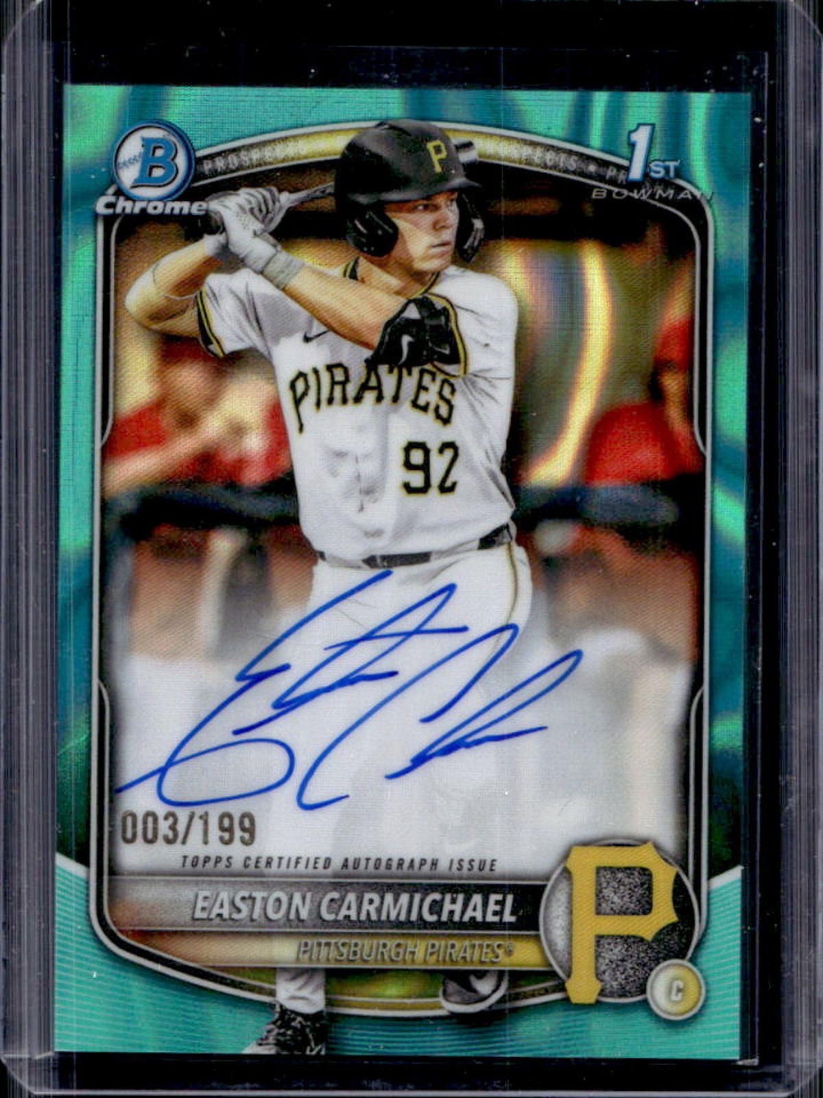 2025 Bowman Draft Easton Carmichael Chrome Auto Aqua Lava Refractor 1st #/199