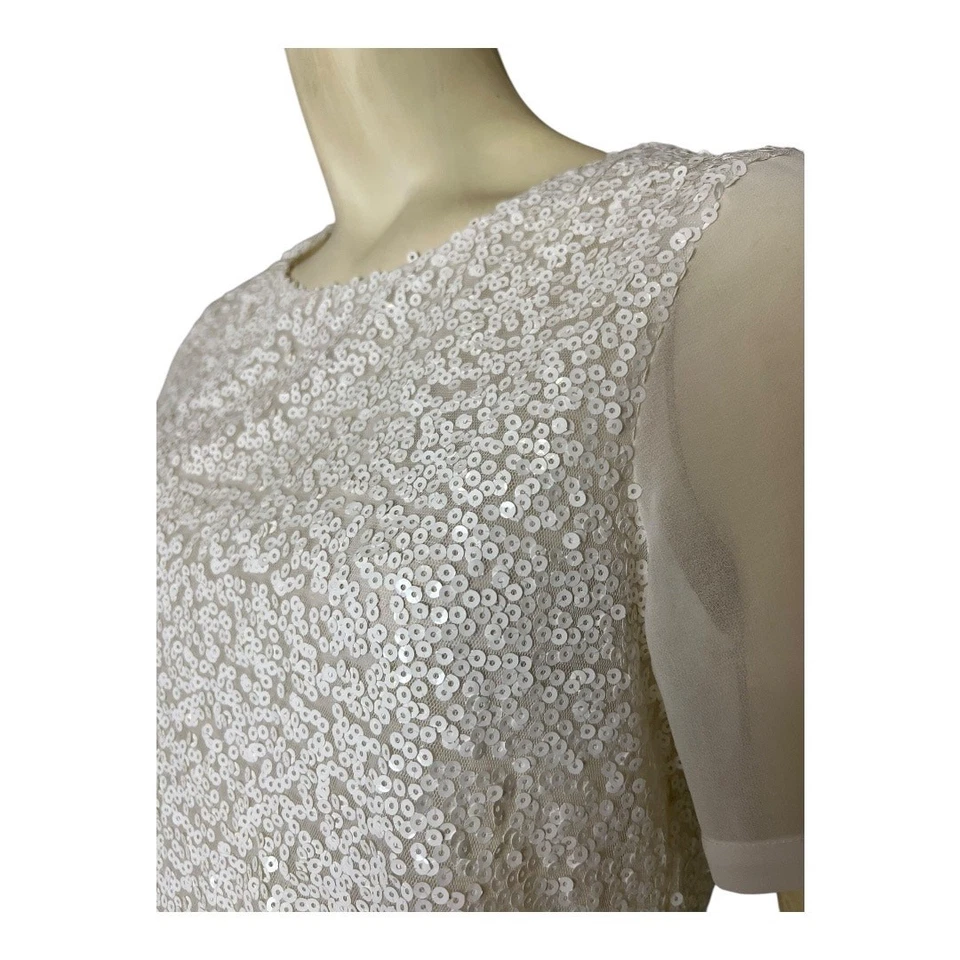TopShop White Sequined Top Womens Blouse Shirt 2 Casual Summer Cute Brunch  - Image 4 of 4