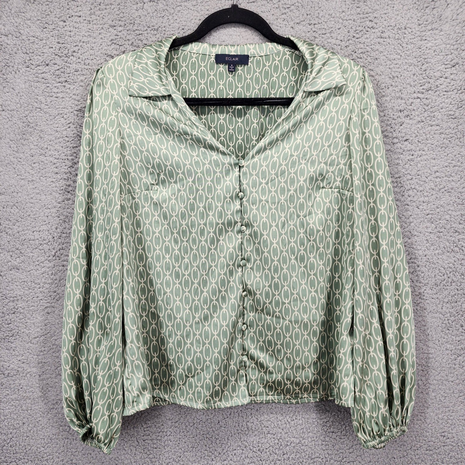 ECLAIR Green Geometric Chain Print Button Down Lo… - image 1