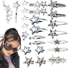 24Pcs Silver Star Hair Clips for Women, Y2K Hair Accessories, Metal Snap Barr...