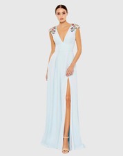 Ieena For Mac Duggal 12496 Pleated Halter Neck Flowy Gown-Size 2 FLK 1150 B