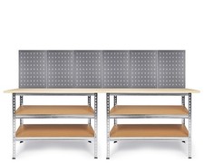 Ondis24 Werkstatt Set Uwe 240 cm 2x Werkbank Metall 6x Lochwand h&ouml;henverstellbar