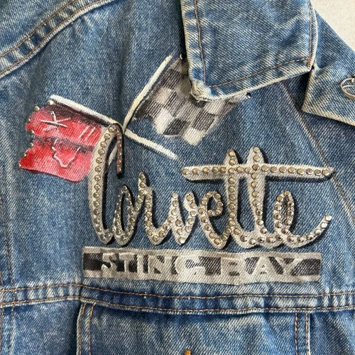 Lily Farouche Denim Jacket ReWorked Hand Painted Corvette Stingray Art to Wear image 9