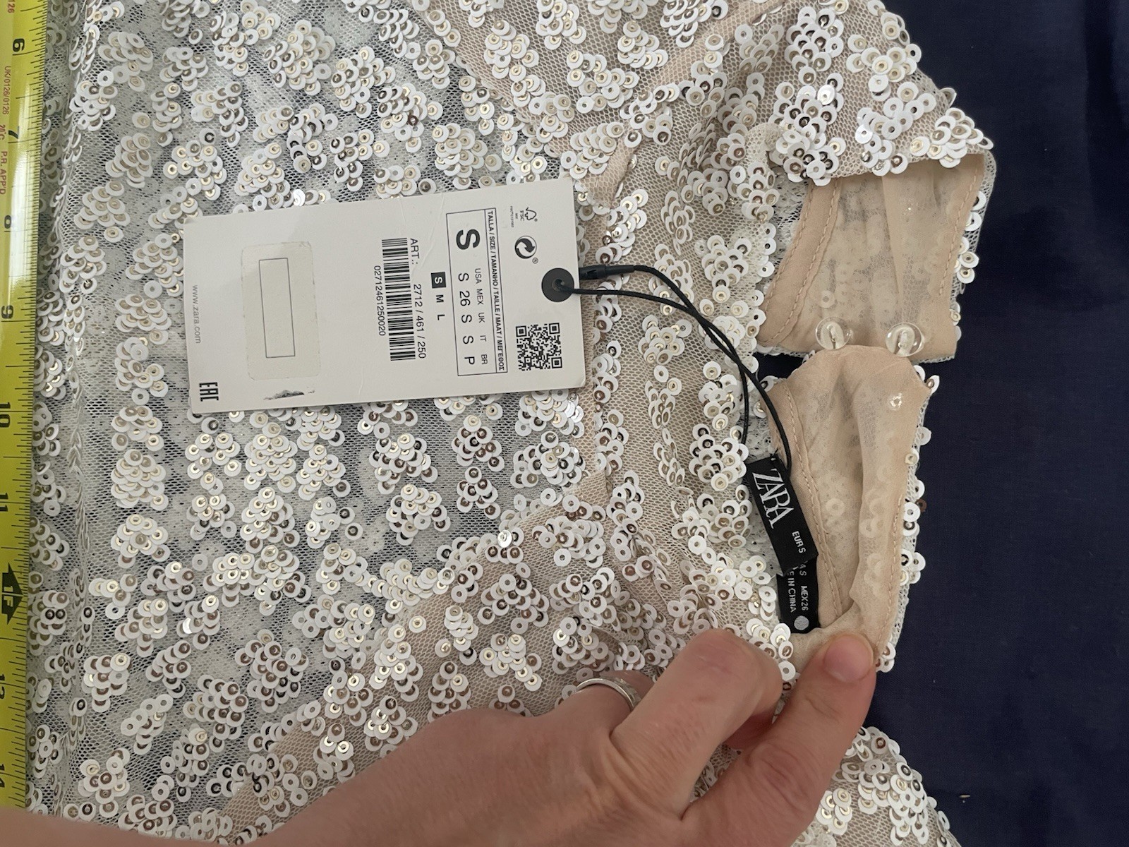 ZARA sequin blouse with puffed dramatic sleeves high neck semi sheer rare Trinny image 8