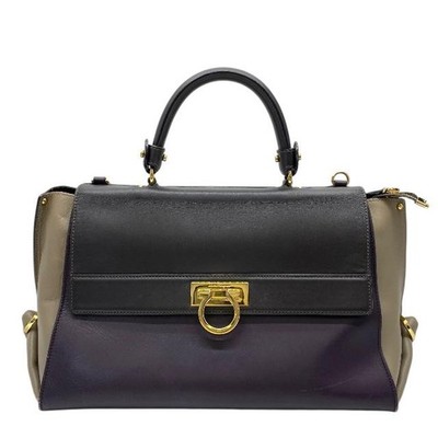 Salvatore Ferragamo Sofia 2WAY Shoulder Bag Handbag Gancini Leather Greige