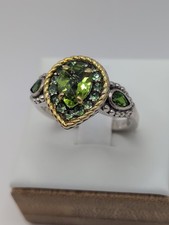 Absolutely Gorgeous JTV 3 Stone Peridot Cluster Sterling Silver Ring Size 10